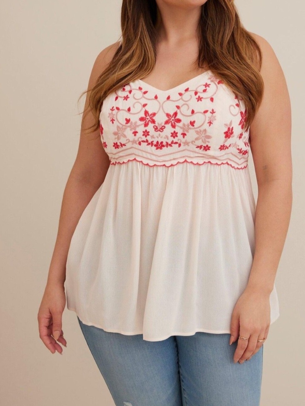 Torrid Soft Blush Pink Embroidered Baby Doll Style Tank Top Plus 4X NWT